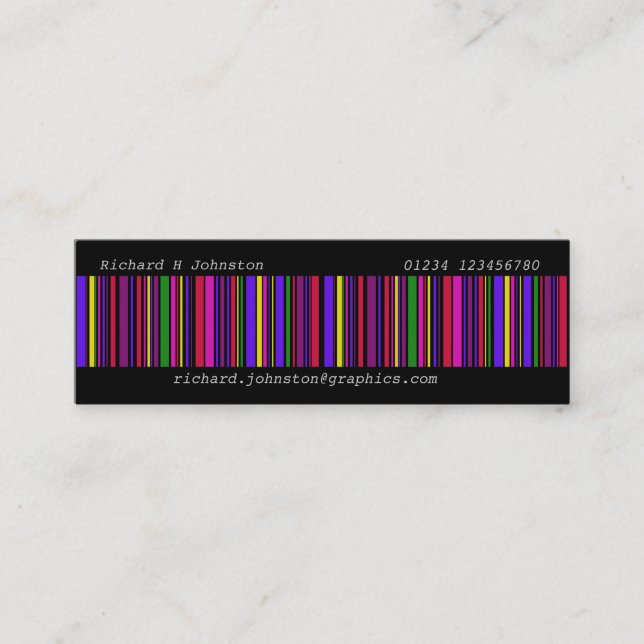 Modern multi color barcode mini business card (Front)