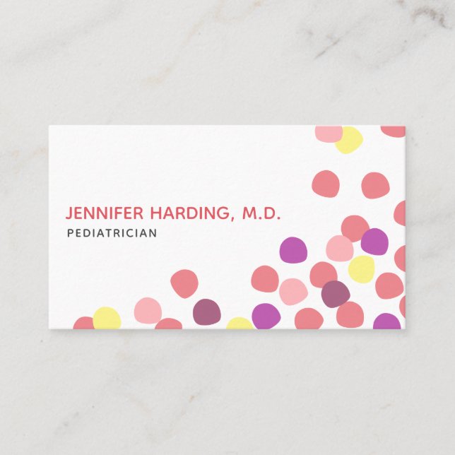 Modern Multi-color Dotted Pediatric Business Card (Front)