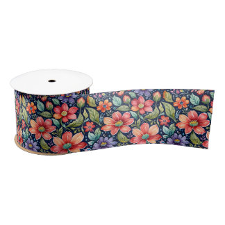 Modern Multi-color Flowers Satin Ribbon