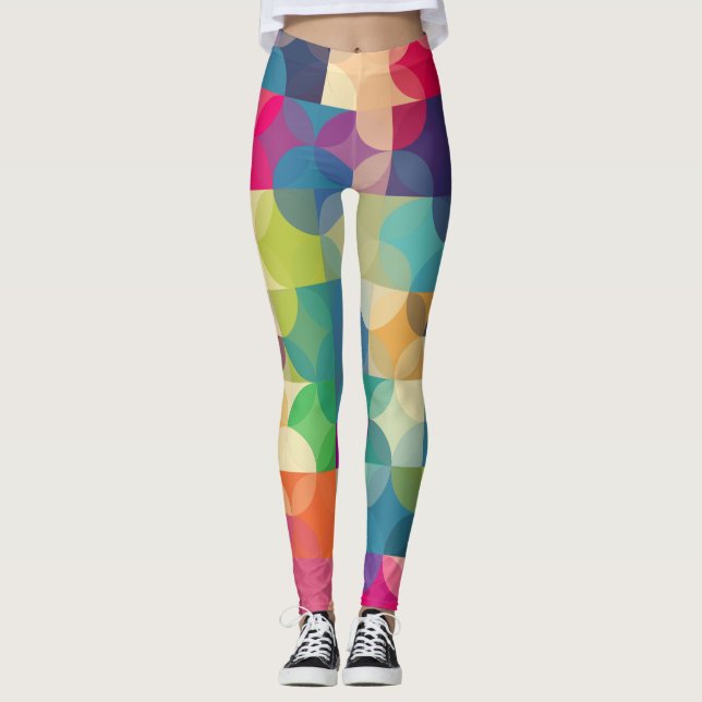 Modern Multi-Color Geometric Shapes Leggings (Front)