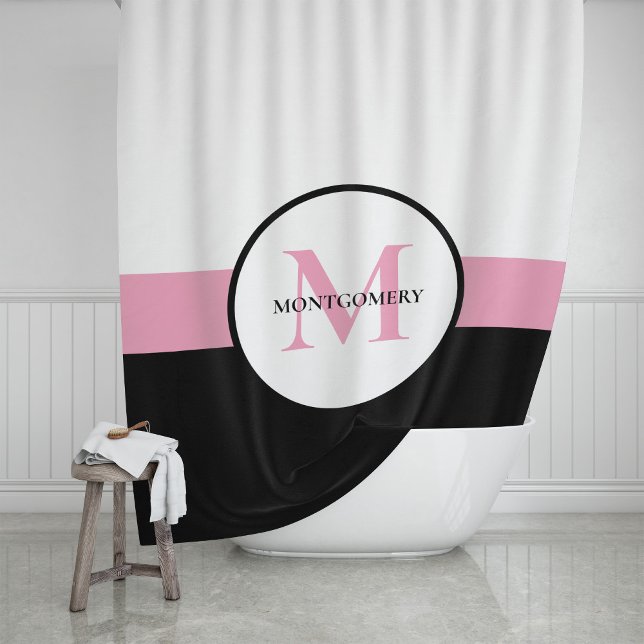 Modern Multi Color Stripe with Monogram Shower Curtain (Creator Uploaded)