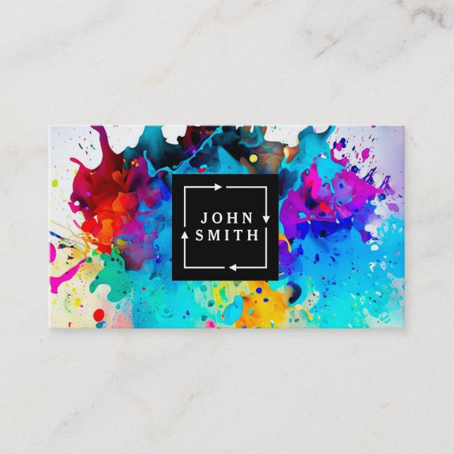 Modern Multi-color Watercolors Cool Abstract Business Card (Front)