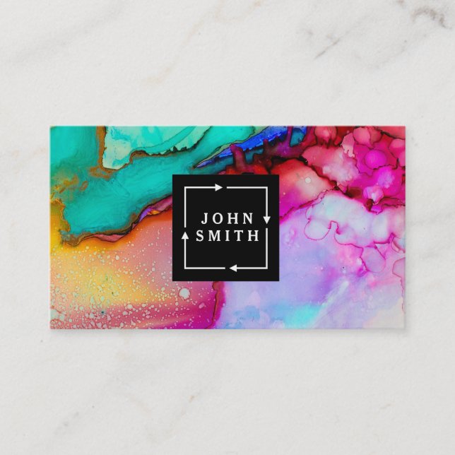 Modern Multi-color Watercolors Cool Abstract Business Card (Front)