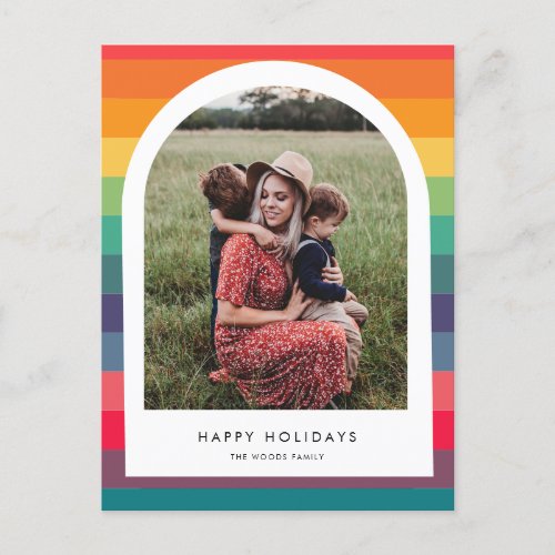 Modern multi colored arch photo greetings holiday postcard