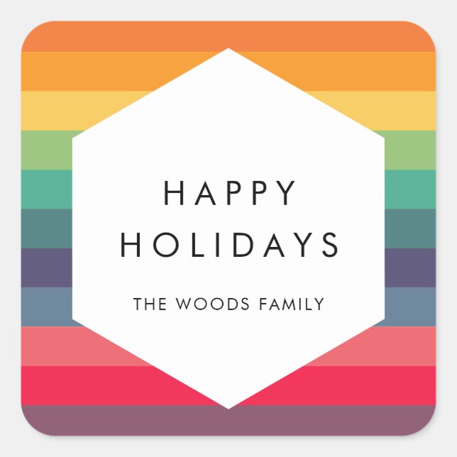 Modern multi colored geometric Holidays Square Sticker (Front)