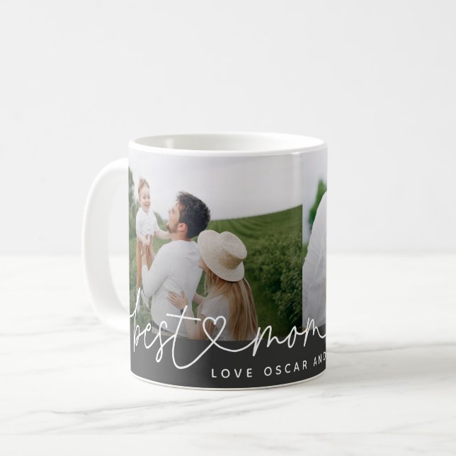 Modern multi photo best mom ever cute heart gift coffee mug (Front Left)