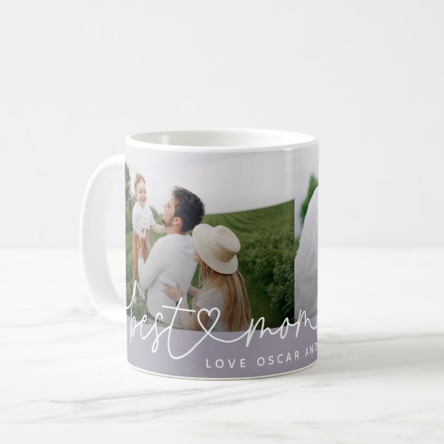 Modern multi photo best mom ever cute heart  lilac coffee mug (Front Left)