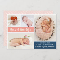 Modern Multi Photo Birth Announcement Card