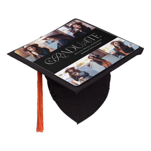 Modern multi photo black elegant graduate graduation cap topper