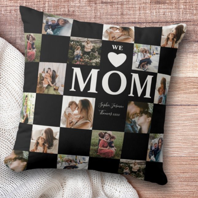 Modern Multi Photo Black & White Mom  Throw Pillow (Creator Uploaded)