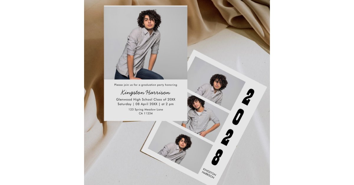Modern Multi Photo Boy Graduation Invitation | Zazzle