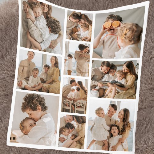 Modern Multi Photo Collage Family Fleece Blanket