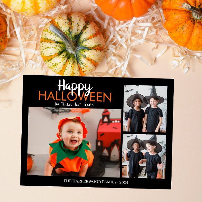 Modern Multi Photo Collage Happy Halloween Holiday Card (Creator Uploaded)
