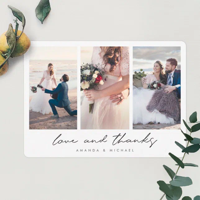 Modern Multi Photo Collage Love and Thanks Wedding Thank You Card | Zazzle