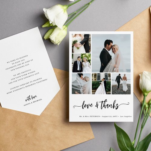Modern multi photo collage simple wedding thank you card