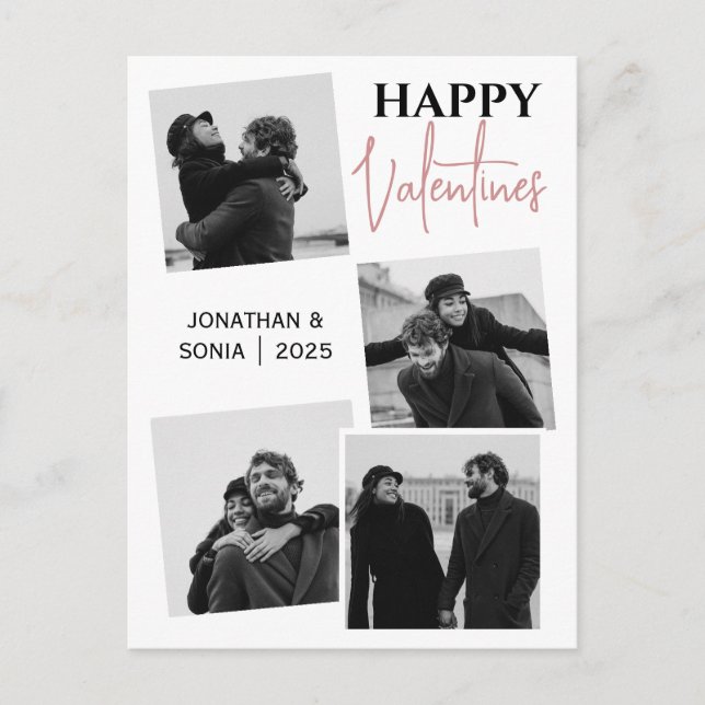 Modern Multi-Photo Collage Valentines Day Holiday Postcard (Front)