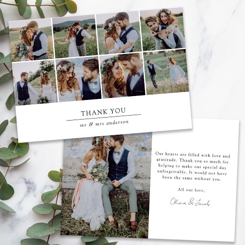 Modern Multi Photo Collage Wedding Thank You Card