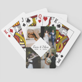 Modern Multi-Photo Collage White Triangle Poker Cards