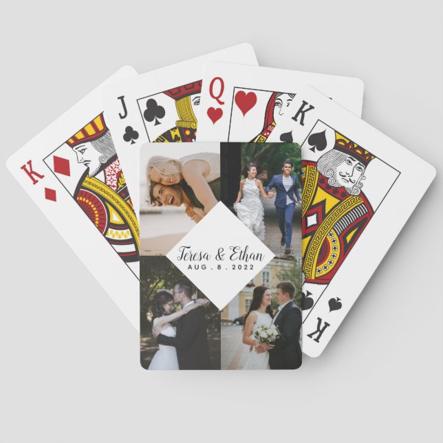 Modern Multi-Photo Collage White Triangle Poker Cards (Back)