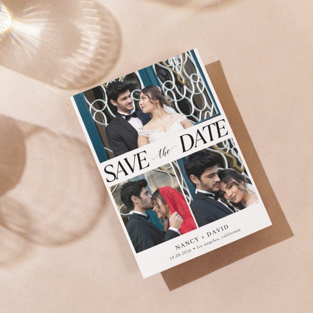 Modern Multi Photo Collage  White Wedding   Save The Date (Creator Uploaded)