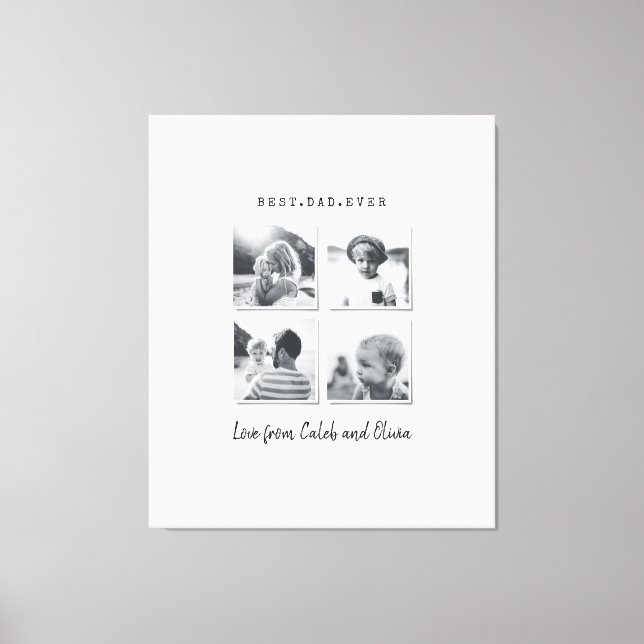 Modern multi photo dad gift elegant black white canvas print (Front)