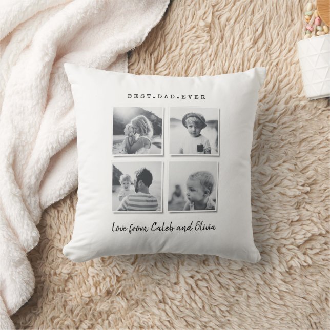 Modern multi photo dad gift elegant black white fo throw pillow (Blanket)