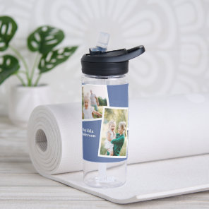 Modern multi photo family blue simple family gift water bottle