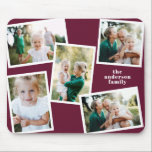 Modern multi photo family burgundy simple mouse pad<br><div class="desc">Modern stylish multi photo family home decor. The burgundy color can be changed.</div>