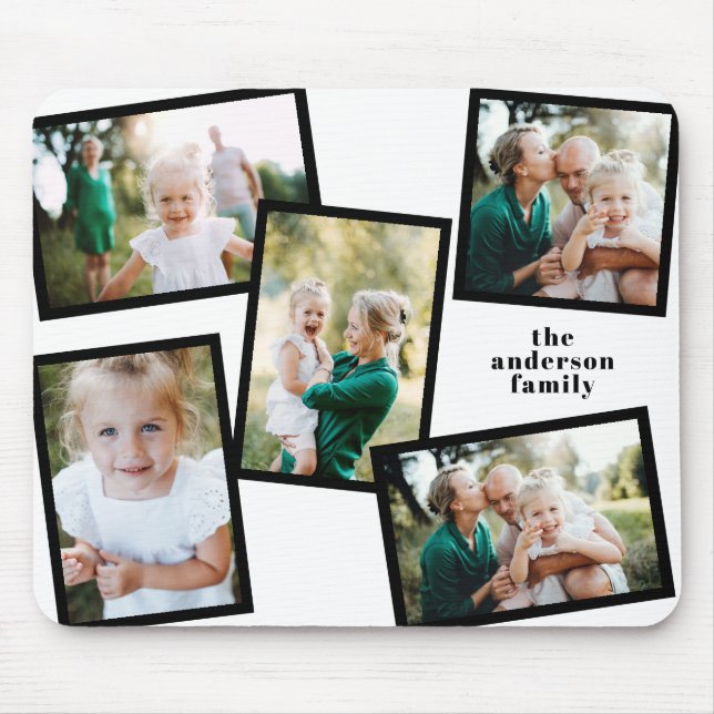 Modern multi photo family home decor black white mouse pad (Front)