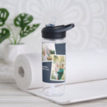 Modern multi photo family navy blue simple family water bottle<br><div class="desc">Modern stylish multi photo family gift. The navy blue color can be changed.</div>