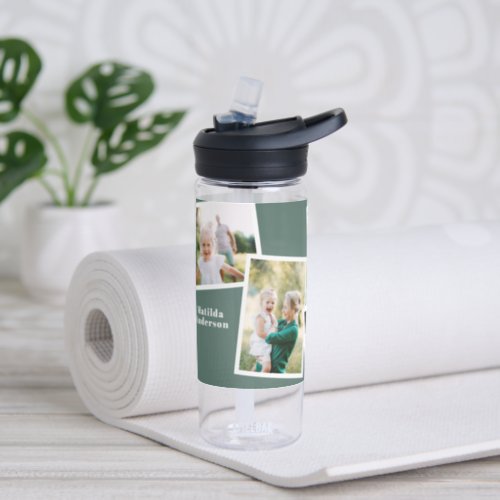 Modern multi photo family sage green simple family water bottle