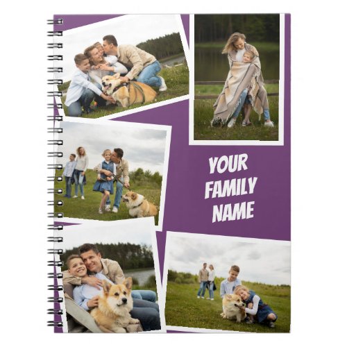 Modern multi photo family stylish purple notebook