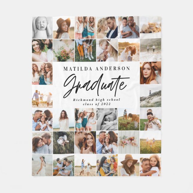 modern multi photo graduate stylish class of 2022  fleece blanket (Front)