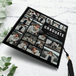 Modern Multi Photo Graduation Cap Topper<br><div class="desc">This modern graduation cap features 16 photos for you to replace with your own,  the title 'graduate' in a modern sans serif font,  the grads name,  class year,  and the college/school they attended.</div>