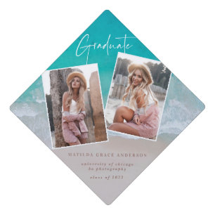 Modern multi photo graduation ocean beach modern g cap topper