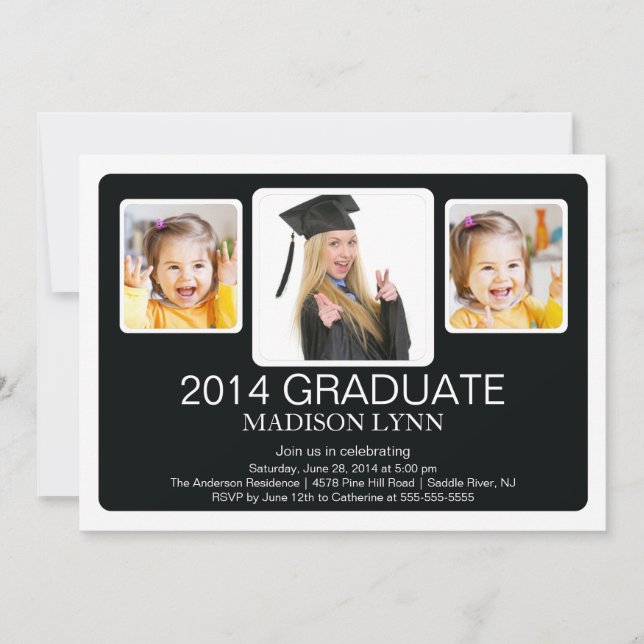 Modern Multi Photo Graduation Party Invitation (Front)