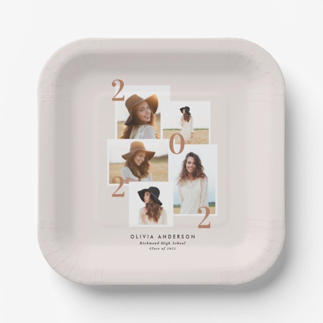 Modern multi photo graphic geometric terracotta an paper plates (Front)