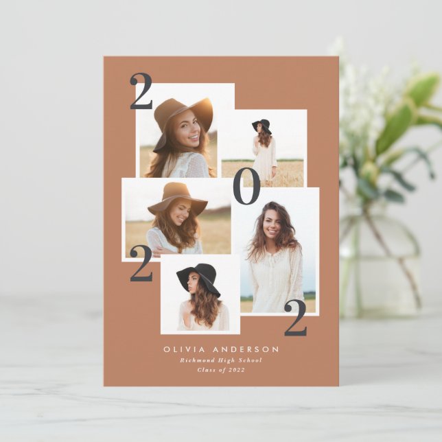 Modern multi photo graphic geometric terracotta announcement (Standing Front)