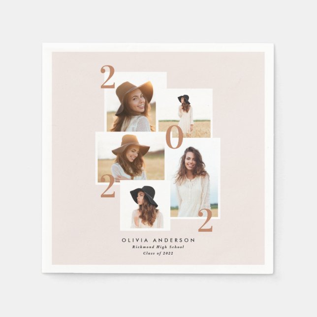 Modern multi photo graphic geometric terracotta  napkins (Front)