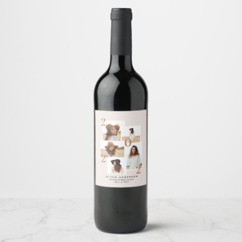 Modern multi photo graphic geometric terracotta wine label