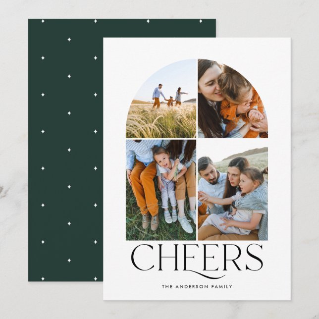 Modern multi photo green Christmas 4 photo (Front/Back)