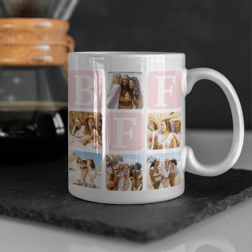 Modern Multi Photo Grid BFF Pink Coffee Mug