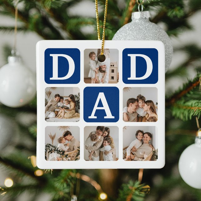 Modern Multi Photo Grid Cute DAD Gift Ceramic Ornament (Creator Uploaded)