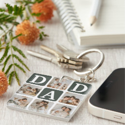 Modern Multi Photo Grid Cute DAD Gift Keychain