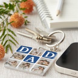 Modern Multi Photo Grid Cute DAD Gift Keychain