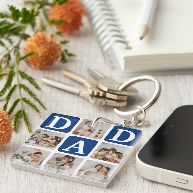 Modern Multi Photo Grid Cute DAD Gift Keychain (Front Right)