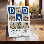 Modern Multi Photo Grid Cute DAD Gift  Plaque<br><div class="desc">Create your very own DAD plaque with this modern multi-photo grid collage and text. Design features 6 Photographs with curved corner squares with the text DAD in blue blocks that can be changed to any color. The text 'World's Best Daddy' with a cute father quote that can be kept or...</div>