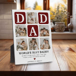 Modern Multi Photo Grid Cute DAD Gift  Plaque<br><div class="desc">Create your very own DAD plaque with this modern multi-photo grid collage and text. Design features 6 Photographs with curved corner squares with the text DAD in burgandy blocks that can be changed to any color. The text 'World's Best Daddy' with a cute father quote that can be kept or...</div>