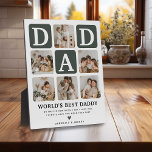 Modern Multi Photo Grid Cute DAD Gift  Plaque<br><div class="desc">Create your very own DAD plaque with this modern multi-photo grid collage and text. Design features 6 Photographs with curved corner squares with the text DAD in khaki green blocks that can be changed to any color. The text 'World's Best Daddy' with a cute father quote that can be kept...</div>