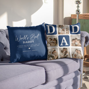 Modern Multi Photo Grid Cute DAD Gift Throw Pillow